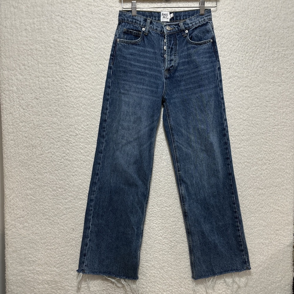 Princess Polly Fawcett‎ High Rise Straight Jeans Mid Blue Wash Raw Edge Hem Sz 2 - Picture 4 of 15